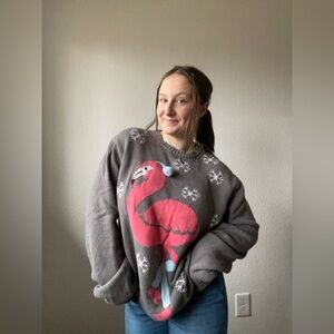 Gray Flamingo Christmas Sweater m
